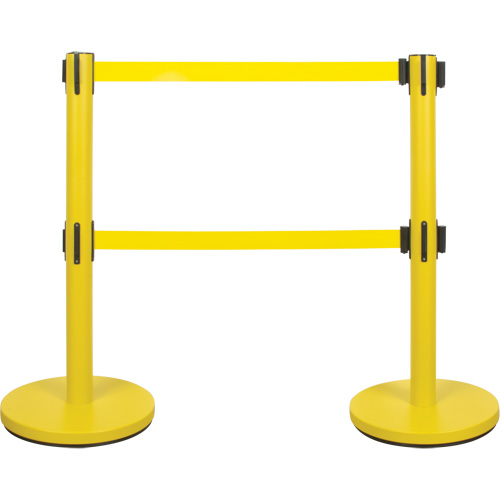 Dual Belt Crowd Control Barrier, Steel, 35" H, Yellow Tape, 7' Tape Length The Estey Group