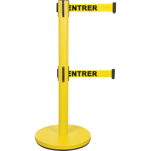 Barri&egrave;re pour le contr&ocirc;le des foules &agrave; courroie double, Acier, 35" h, Ruban Jaune, Longueur du ruban 7' The Estey Group