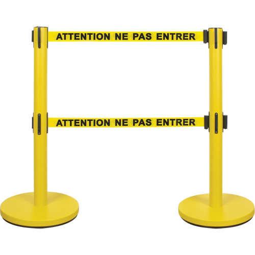 Barri&egrave;re pour le contr&ocirc;le des foules &agrave; courroie double, Acier, 35" h, Ruban Jaune, Longueur du ruban 7' The Estey Group
