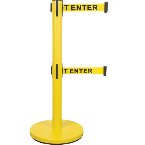Dual Belt Crowd Control Barrier, Steel, 35" H, Yellow Tape, 7' Tape Length The Estey Group
