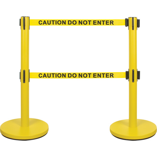 Dual Belt Crowd Control Barrier, Steel, 35" H, Yellow Tape, 7' Tape Length The Estey Group