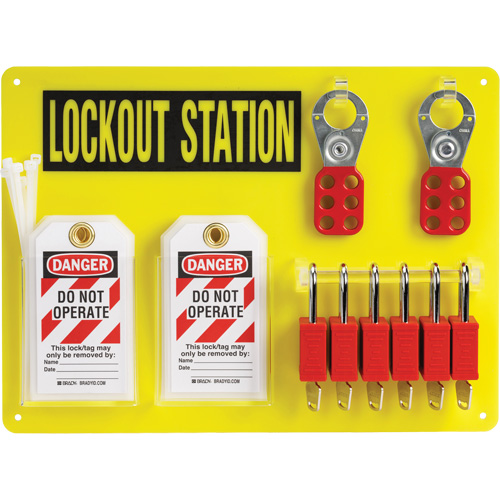 Tableau de cadenassage et &eacute;tiquetage avec cadenas de s&eacute;curit&eacute; en nylon utilisant des cl&eacute;s identiques, Cadenas Plastique, Capacit&eacute; de 6, Cadenas Compris The Estey Group