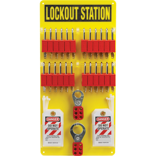 Tableau de cadenassage et &eacute;tiquetage avec cadenas de s&eacute;curit&eacute; en nylon utilisant des cl&eacute;s identiques, Cadenas Plastique, Capacit&eacute; de 24, Cadenas Compris The Estey Group