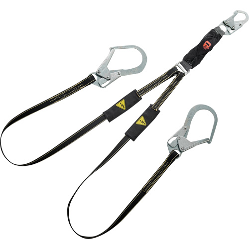 Longe &agrave; amortisseur d'&eacute;nergie pour le soudage V-Series, 6', Point d'ancrage &agrave; Crochet d'armature, Crochet mousqueton aux jambes, Kevlar/M&eacute;tal/Nylon The Estey Group