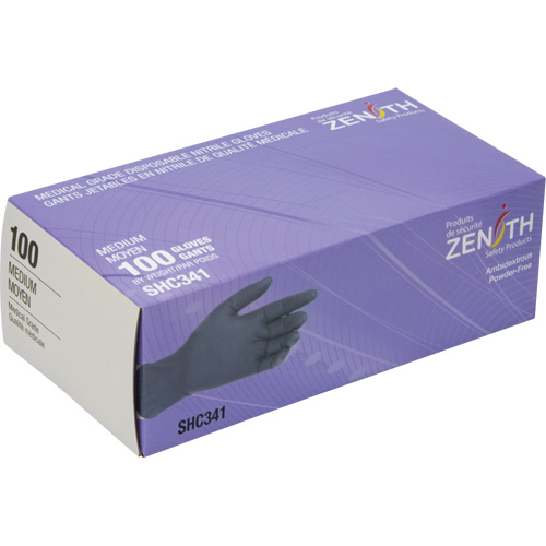 Gants jetables de calibre m&eacute;dical, Moyen, Nitrile, 6 mils, Sans poudre, Noir, Classe 2 The Estey Group