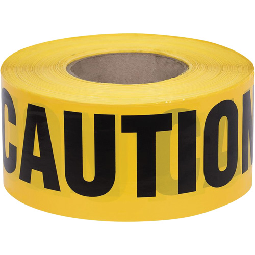 387 Ruban d'avertissement, Anglais, 3" la x 1000' lo, 1,5 mil, Noir sur jaune The Estey Group