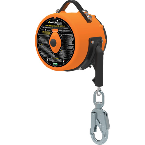 Latchways Sealed Self-Retracting Lanyard, 85', 1 Leg, Stainless Steel Cable, Snap Hook Harness Connector The Estey Group