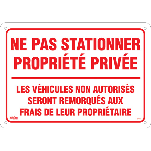 Enseigne  Ne pas stationner propri&eacute;t&eacute; priv&eacute;e , 14" x 20", Aluminium, Français The Estey Group