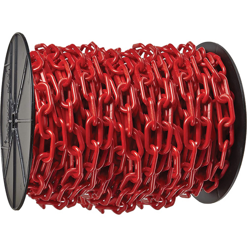 Heavy-Duty Plastic Safety Chain, Red, 2" Link, 100' Length The Estey Group