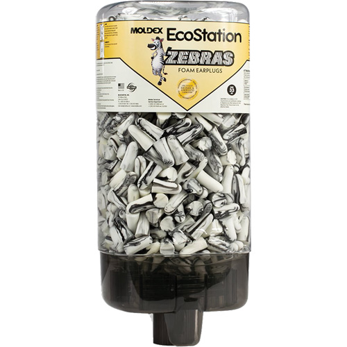 Distributeur de bouchons d'oreilles EcoStation avec des bouchons d'oreilles Zebras The Estey Group
