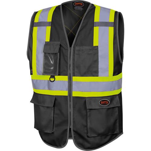 6959BK Tricot High-Visibility Safety Vest with Zipper Closure, Black, X-Small, Polyester The Estey Group