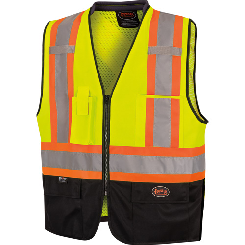 6895 High-Visibility Zip Front Bi-Colour Safety Vest, Black/High Visibility Lime-Yellow, 2X-Large/3X-Large, Polyester The Estey Group