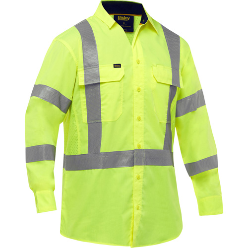 Bisley&reg; X-Back Long Sleeve Work Shirt with X-Airflow, Poly-Cotton, Small, High Visibility Lime-Yellow The Estey Group