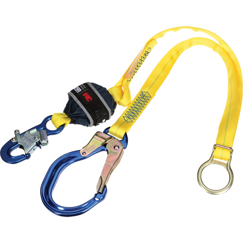 Tie-Back Web Shock-Absorbing Lanyard, 6', Rebar Hook Center, Snap Hook Leg Ends, Polyester The Estey Group