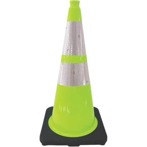 Premium Traffic Cone, 28", Lime Green, 4" & 6" Reflective Collar(s) The Estey Group
