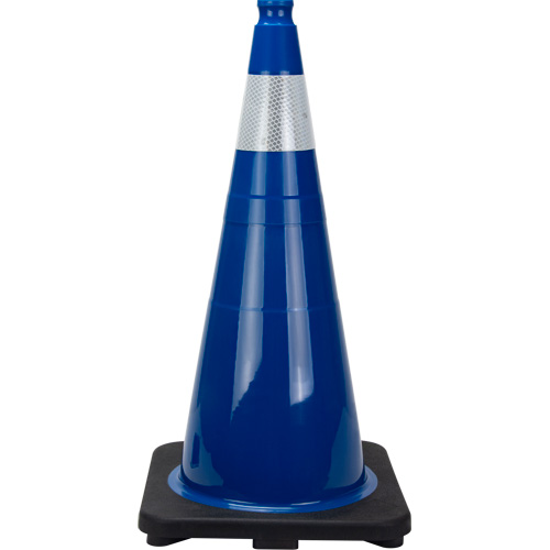 C&ocirc;ne de signalisation de premi&egrave;re qualit&eacute;, 28", Bleu, Bande(s) r&eacute;fl&eacute;chissante(s) 4" The Estey Group