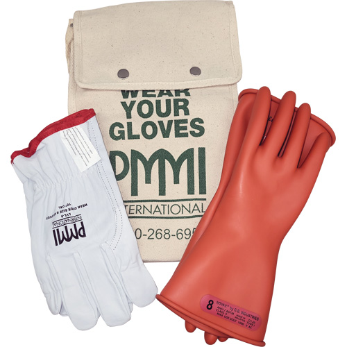 Rubber Electrical Insulating Glove Kit, ASTM Class 0, Size 8, 11" L The Estey Group