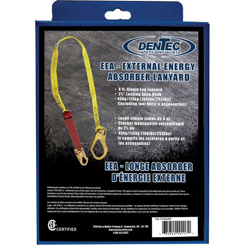 External Energy Absorber Lanyard with 2-1/4" Hook in Retail Box, 6', Snap Hook Center, Snap Hook Leg Ends, Polyester The Estey Group