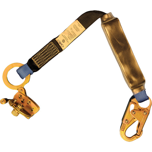 Trailing Rope Grab with Attached Shock Pack Lanyard, 2', Snap Hook Center, Snap Hook Leg Ends, Polyester The Estey Group