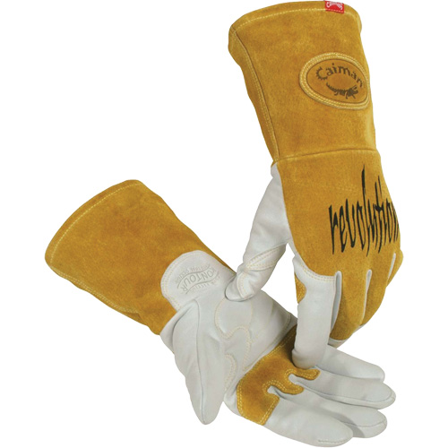 Gants de soudeur TIG/MIG de premi&egrave;re qualit&eacute; avec dos en cuir de vache refendue isol&eacute;es et ignifug&eacute;s Caiman, Cuir fleur de ch&egrave;vre, Taille Moyen The Estey Group
