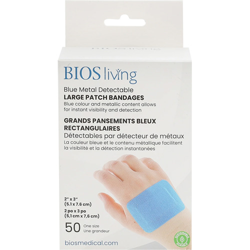 Blue Large Patch Bandages, Rectangular/Square, 3", Fabric Metal Detectable, Sterile The Estey Group