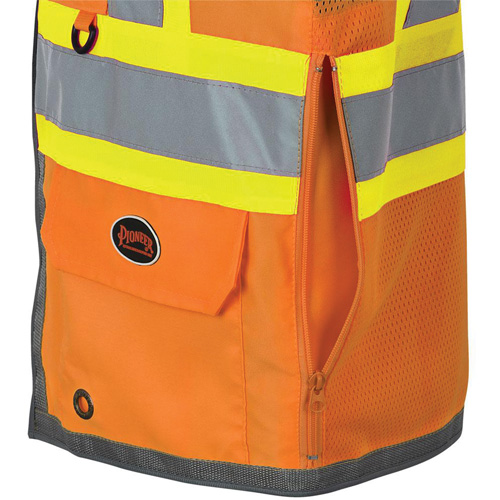 Veste de s&eacute;curit&eacute; pour arpenteur Pioneer avec fermeture &agrave; glissi&egrave;re et dos en maille, Orange haute visibilit&eacute;, Petit, Polyester The Estey Group