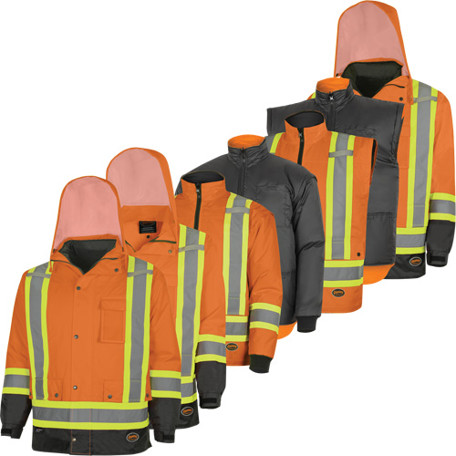 Parka de s&eacute;curit&eacute; d'hiver imperm&eacute;able 7-en-1 5056 Pioneer Yukon, Polyester, Noir/Orange haute visibilit&eacute;, T-petit The Estey Group