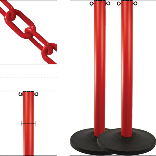 Industrial Stanchion Kit with Plastic Chain, 37" High, Red The Estey Group
