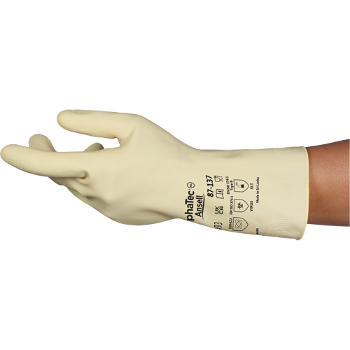 AlphaTec&reg; 87-137 Lightweight Natural Gloves, Size 9, 11.8" L, Rubber Latex, 16-mil The Estey Group