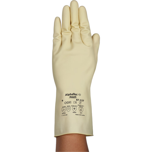 AlphaTec&reg; 87-137 Lightweight Natural Gloves, Size 9, 11.8" L, Rubber Latex, 16-mil The Estey Group