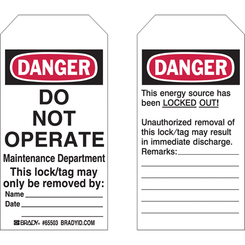 Lockout Tags, Plastic, 3" W x 5-3/4" H, English The Estey Group