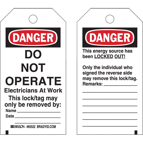Lockout Tags, Plastic, 3" W x 5-1/2" H, English The Estey Group