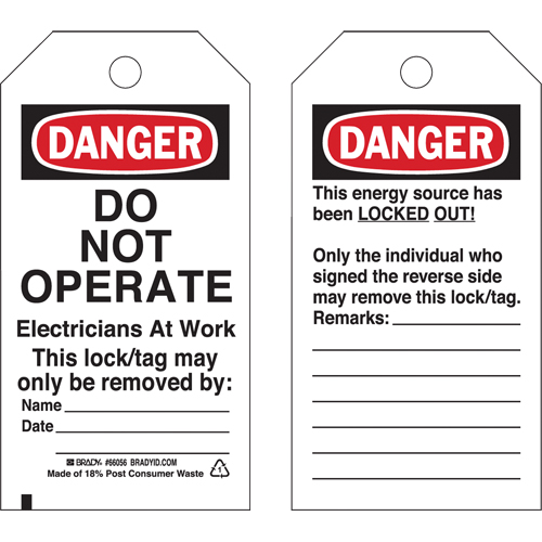 Lockout Tags, Plastic, 3" W x 5-3/4" H, English The Estey Group