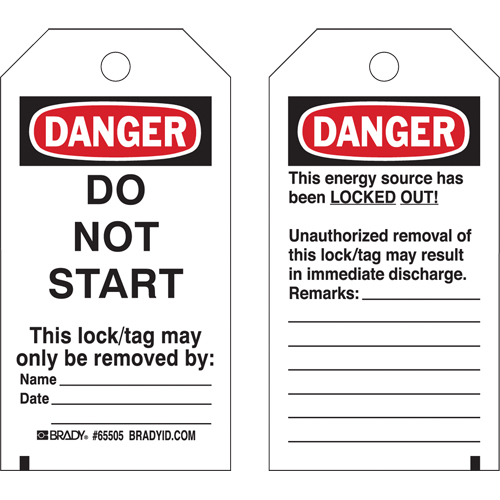 Lockout Tags, Plastic, 3" W x 5-1/2" H, English The Estey Group