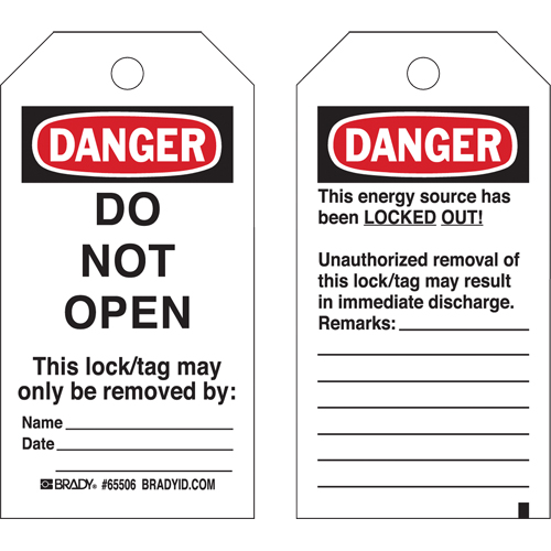 Lockout Tags, Cardstock, 3" W x 5-3/4" H, English The Estey Group
