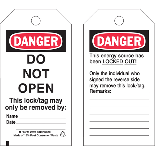 Lockout Tags, Plastic, 3" W x 5-1/2" H, English The Estey Group