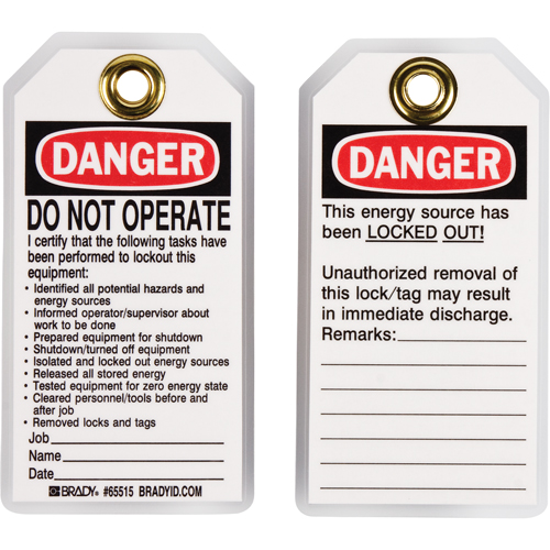Lockout Tags, Plastic, 3" W x 5-1/2" H, English The Estey Group
