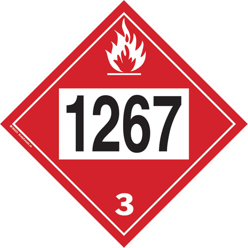 Plaque-&eacute;tiquette TMD 1267 pour liquide inflammable p&eacute;trole brut, Vinyle adh&eacute;sif The Estey Group