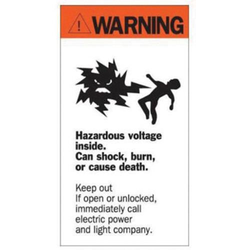 "Warning Hazardous Voltage" Sign, 8" x 4-1/2", Acrylic, English with Pictogram The Estey Group