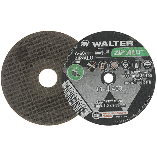 Meule ZIP ALU, 4" x 1/32", Arbre de 3/8", Type 1, Oxyde d'aluminium, 19100 Tr/min The Estey Group