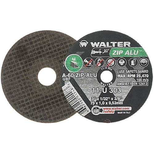 Meule ZIP ALU, 3" x 1/32", Arbre de 3/8", Type 1, Oxyde d'aluminium, 25470 Tr/min The Estey Group
