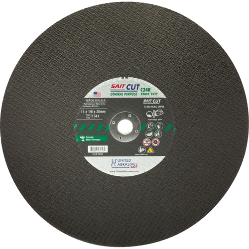 Meule &agrave; tronçonner haute vitesse pour le b&eacute;ton C24R, 12" x 1/8", Arbre de 25/32", Type 1, Carbure de silicium, 6300 Tr/min The Estey Group