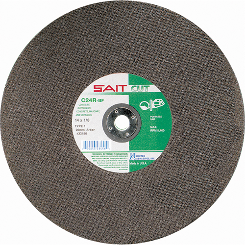 Meule &agrave; tronçonner haute vitesse pour le b&eacute;ton C24R, 14" x 1/8", Arbre de 1", Type 1, Carbure de silicium, 5400 Tr/min The Estey Group