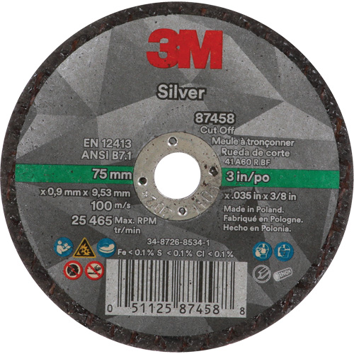 Meule &agrave; tronçonner Silver, 3" x 0,04", Arbre de 3/8"-24, Type 1, C&eacute;ramique, 25645 Tr/min The Estey Group
