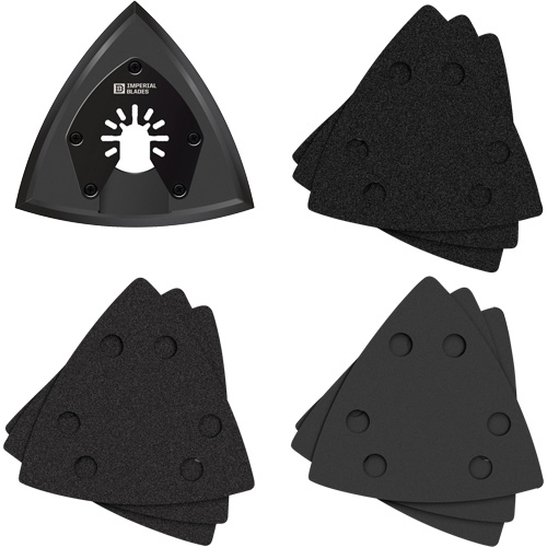 Patin de ponçage triangulaire pour outil oscillant et assortiment de papiers abrasifs One Fit The Estey Group