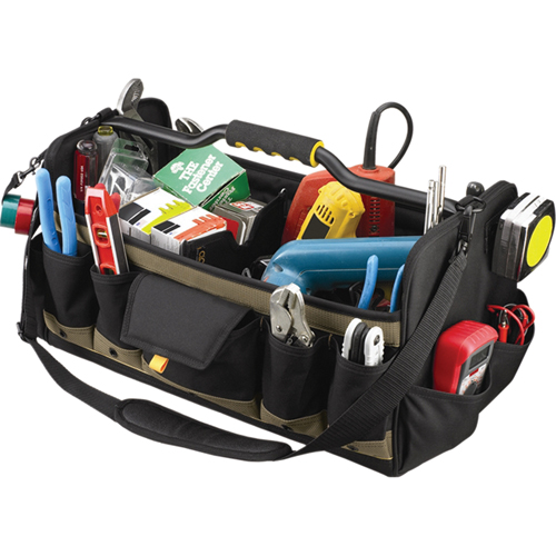 Open Top 20" Soft Side Tool Boxes, Polyester, 27 Pockets, Black The Estey Group