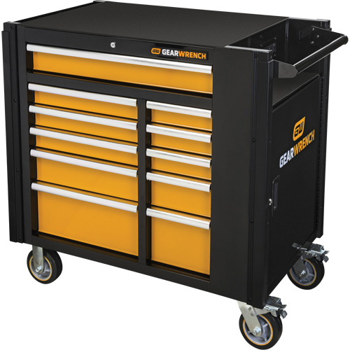 Chariot &agrave; outils &eacute;lectrique, 11 tiroirs, 42-1/2" la x 24-7/16" p x 41" h, Noir/Orange The Estey Group