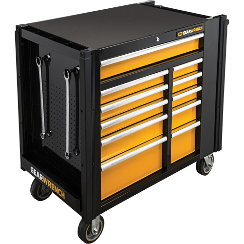 Chariot &agrave; outils &eacute;lectrique, 11 tiroirs, 42-1/2" la x 24-7/16" p x 41" h, Noir/Orange The Estey Group