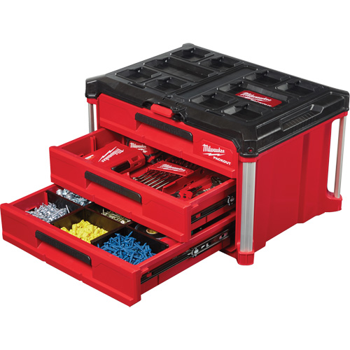 Boîte &agrave; outils avec 3 tiroirs Packout, 16-1/3" x 14-1/3" x 22-1/5", Noir/Rouge The Estey Group