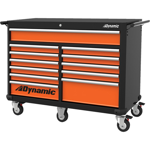 Roller Cabinet, 12 Drawers, 53" W x 24" D x 41" H, Black/Orange The Estey Group